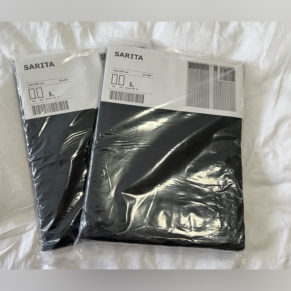 IKEA (2) Twin Packs Sarita Sheer Black Curtain Panels 57" x 98".